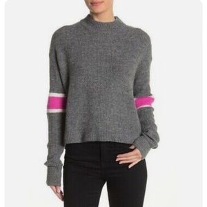 JOHN + JENN Varsity Sleeve Stripe Mock Neck Pullover Sweater
